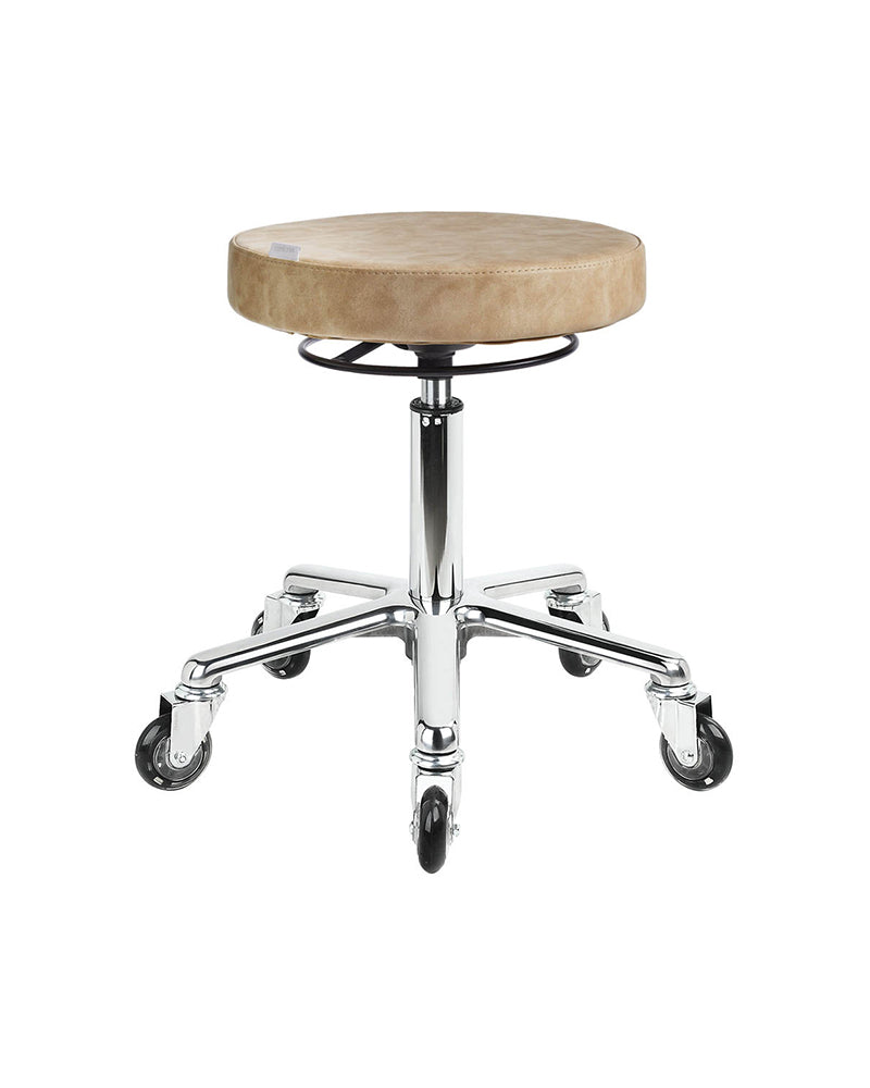 Round Sand - Smėlio spalvos meistro kėdutė su chromuotu žvaigždės formos pagrindu